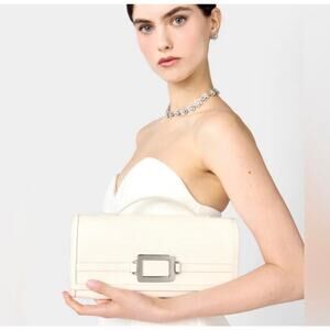 Roger Vivier White Leather Pochette Clutch Crossbody Chain Bag w Box